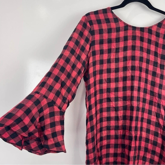 Cloth & Stone Buffalo Plaid Long Bell Sleeve Shift Dress Size Medium - Picture 6 of 10